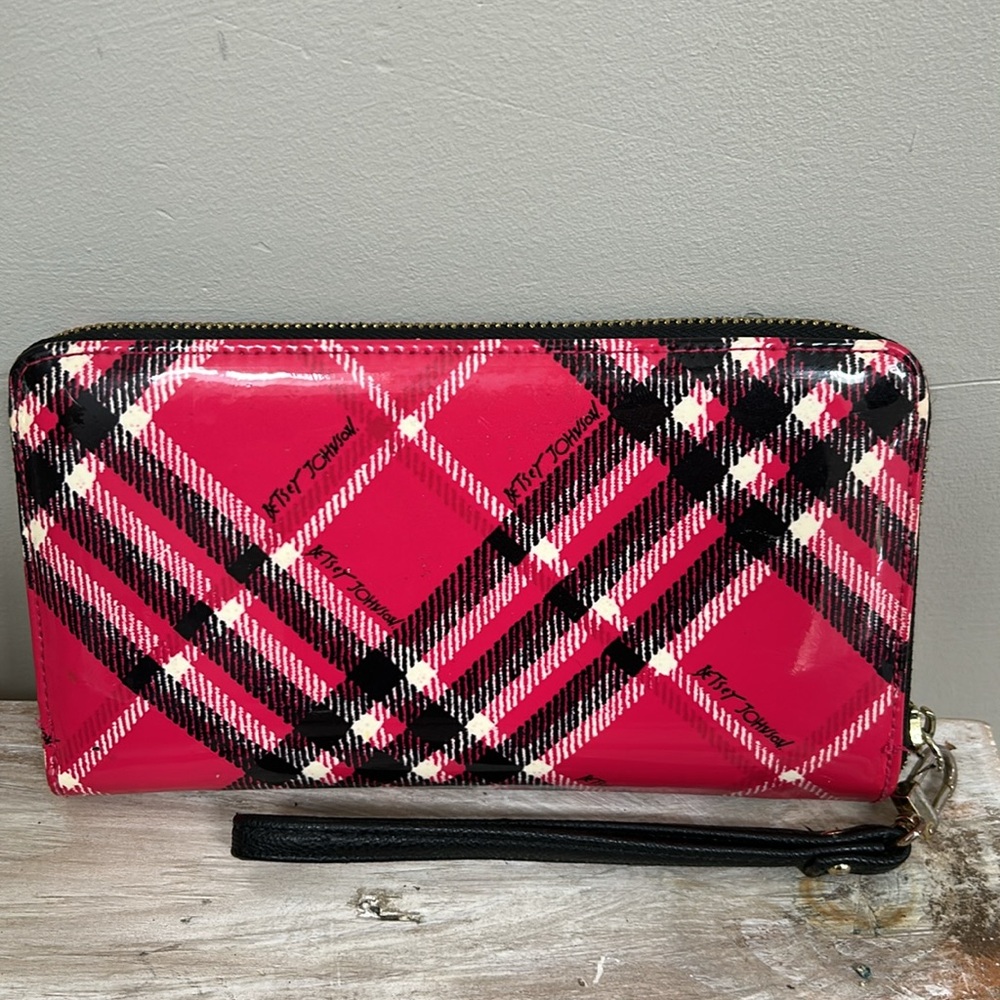 Betsey Johnson Pink Plaid Wristlet Wallet - Picture 3 of 8